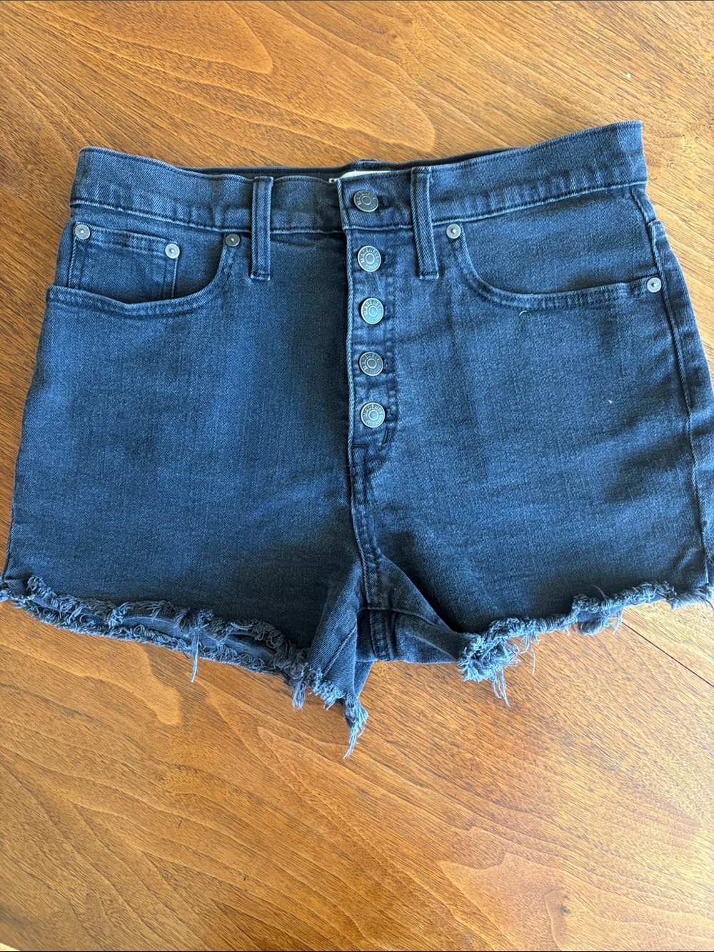 Madewell Black High-Rise Button-Front Denim Shorts